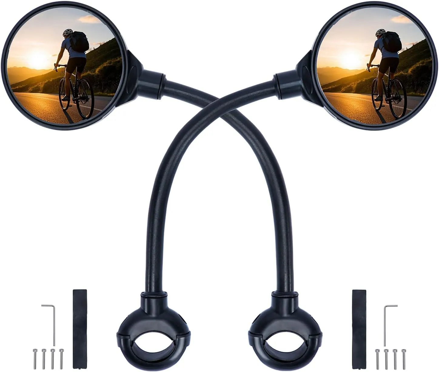 2 Pack Bicycle Mirror for Handlebars  Adjustable Bike Mirror Handlebar Mount, Wide Field of View for Safe Cycling, Easy Installation, Vibration-Free (Black-round)