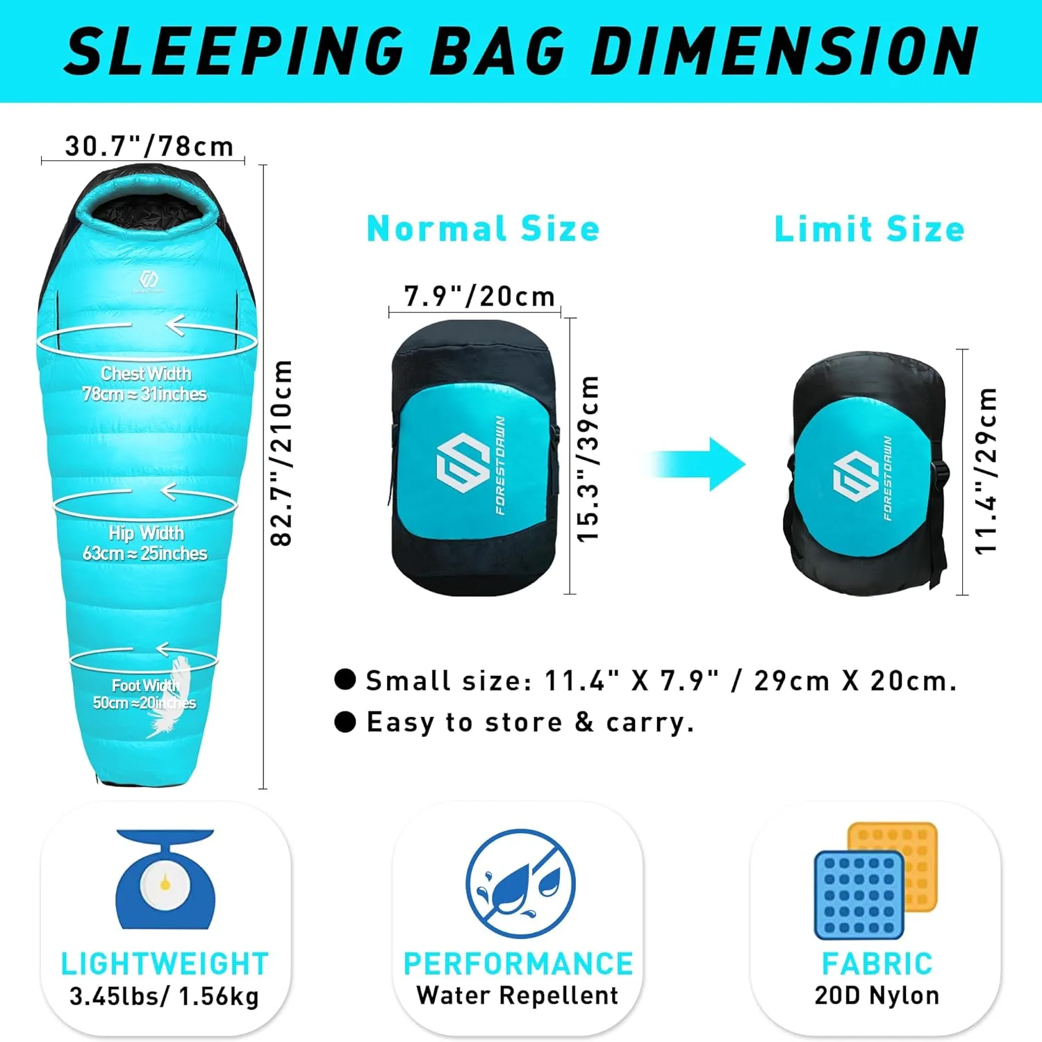 32/15 Degree F Down Sleeping Bag, 550/650 Down Fill Power Cold-Weather Mummy Sleeping Bag for Adults, Ultralight 4 Season Camping, Hiking, Backpacking