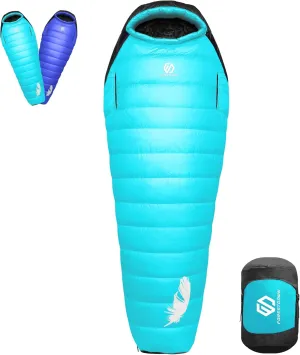 32/15 Degree F Down Sleeping Bag, 550/650 Down Fill Power Cold-Weather Mummy Sleeping Bag for Adults, Ultralight 4 Season Camping, Hiking, Backpacking