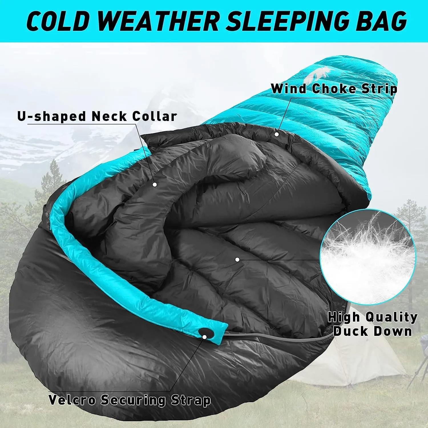 32/15 Degree F Down Sleeping Bag, 550/650 Down Fill Power Cold-Weather Mummy Sleeping Bag for Adults, Ultralight 4 Season Camping, Hiking, Backpacking