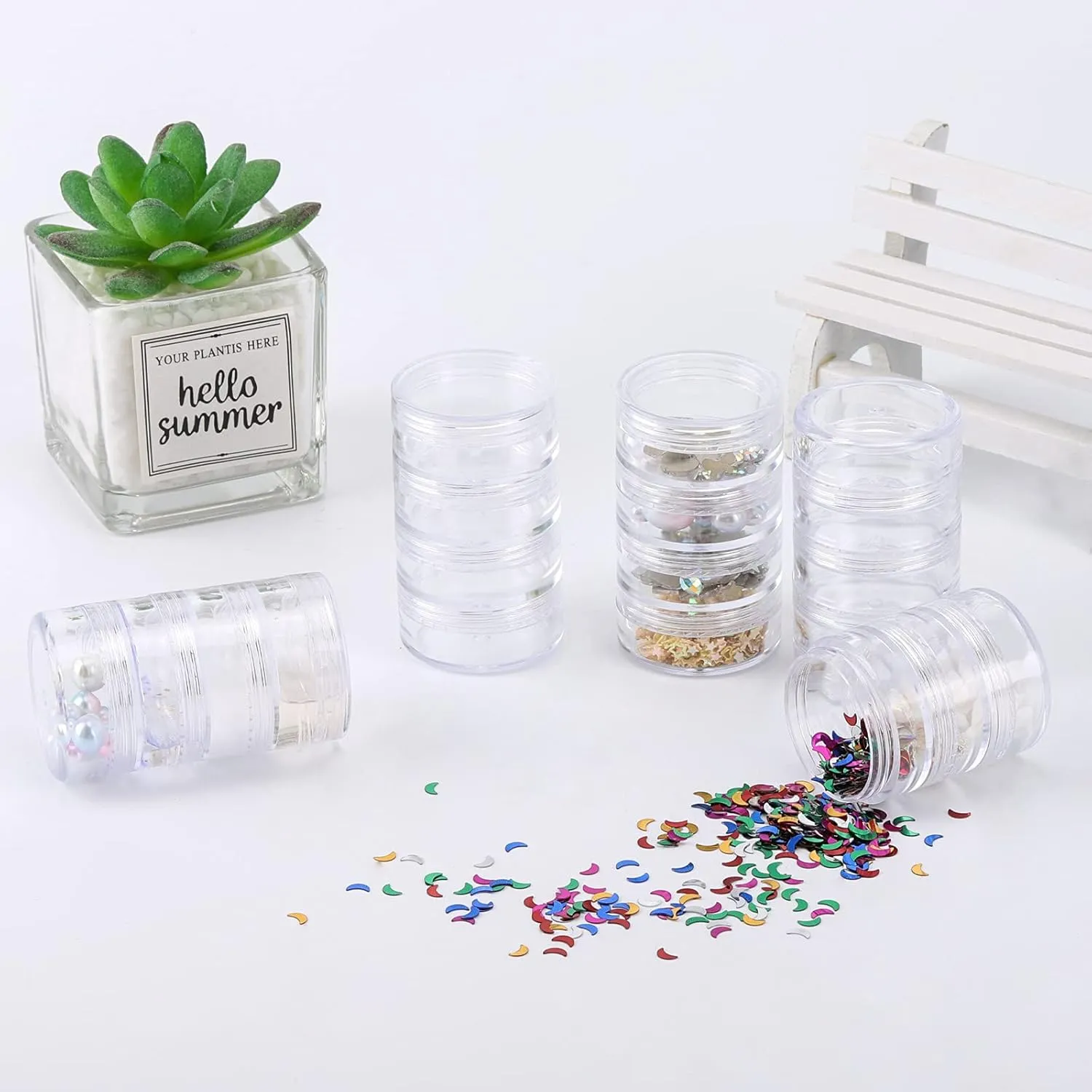 5 Set (20 Pieces) Stackable Cosmetic Containers with Screw Lids and Labels??0 Grams Clear Plastic Empty Jars Small Makeup Sample Containers for Beauty Products
