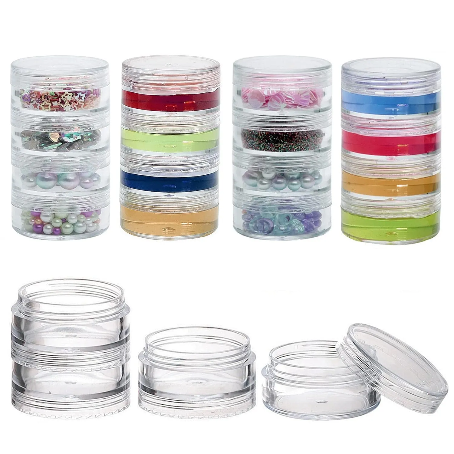 5 Set (20 Pieces) Stackable Cosmetic Containers with Screw Lids and Labels??0 Grams Clear Plastic Empty Jars Small Makeup Sample Containers for Beauty Products