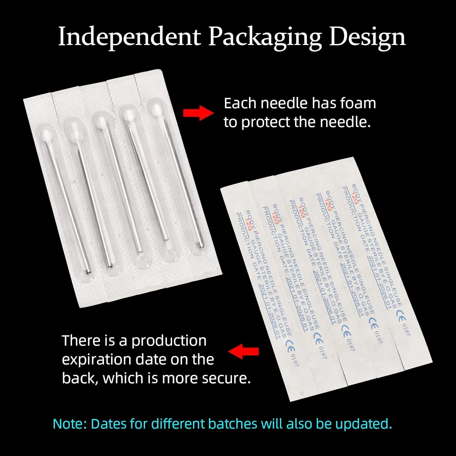 Body Piercing Needles, ATOMUS 10pcs 16G Stainless Steel Sterile Disposable Ear Nose Navel Nipple Lip Piercing Needles