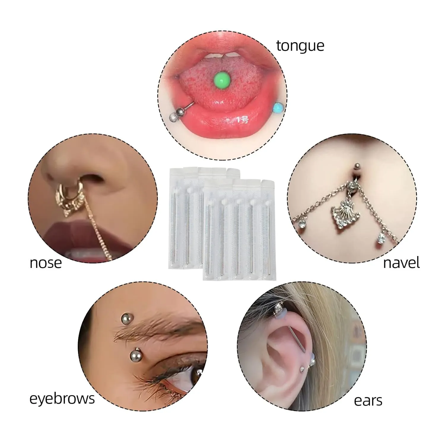 Body Piercing Needles, ATOMUS 10pcs 16G Stainless Steel Sterile Disposable Ear Nose Navel Nipple Lip Piercing Needles