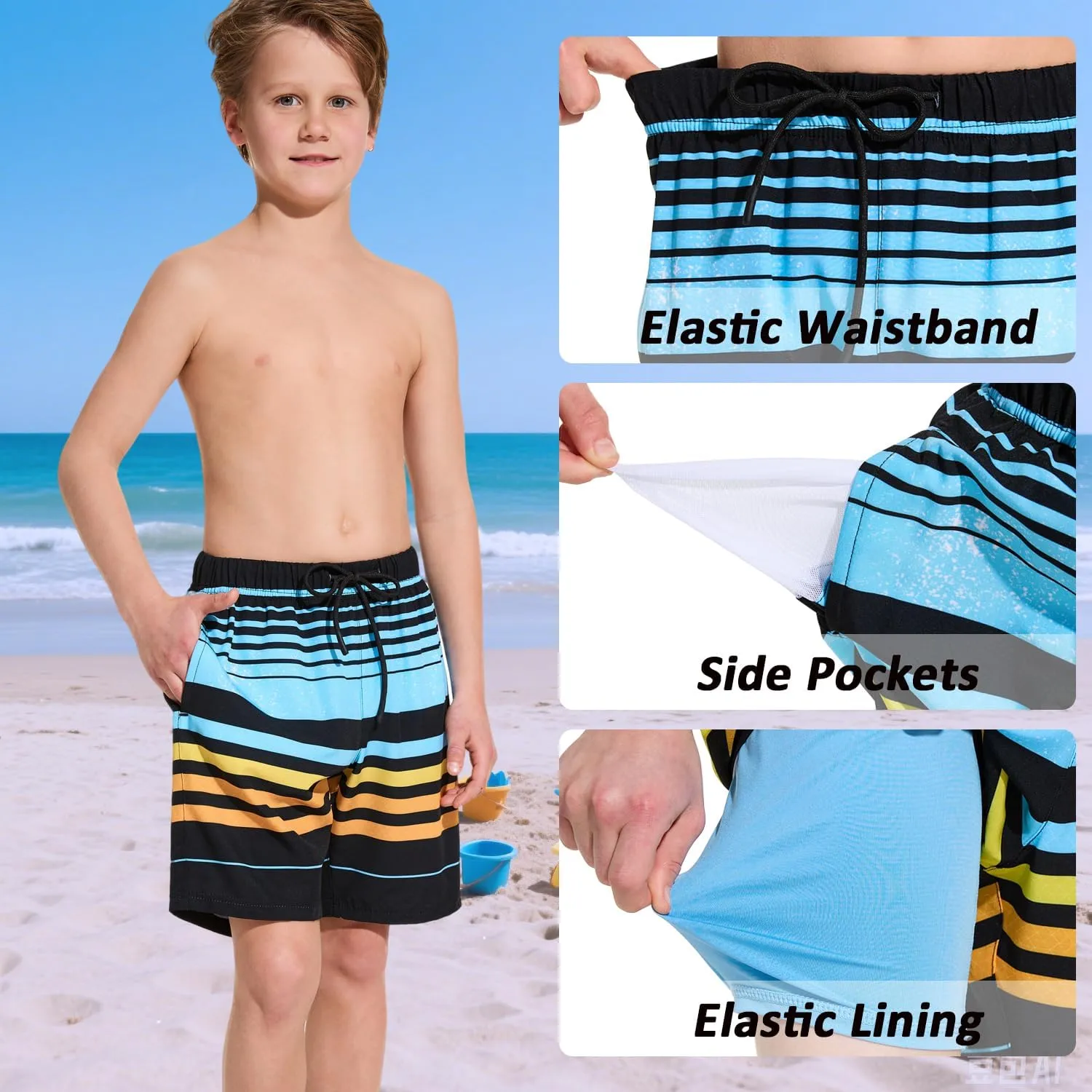 Boys Swim Trunks Toddler Swim Shorts Quick Dry Comfort Bathing Suit Sun Protection Swimwear with Pockets 2-16 Years