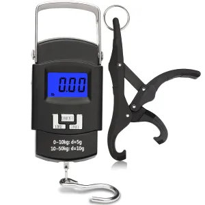 Digital Fish Scale with Lip Gripper, 110 Lbs/50 Kg Backlit LCD Display Fishing Scale and Fish Lip Gripper, Fish Weight Scale, Fishing Gifts for Men(Not Included Batteries)