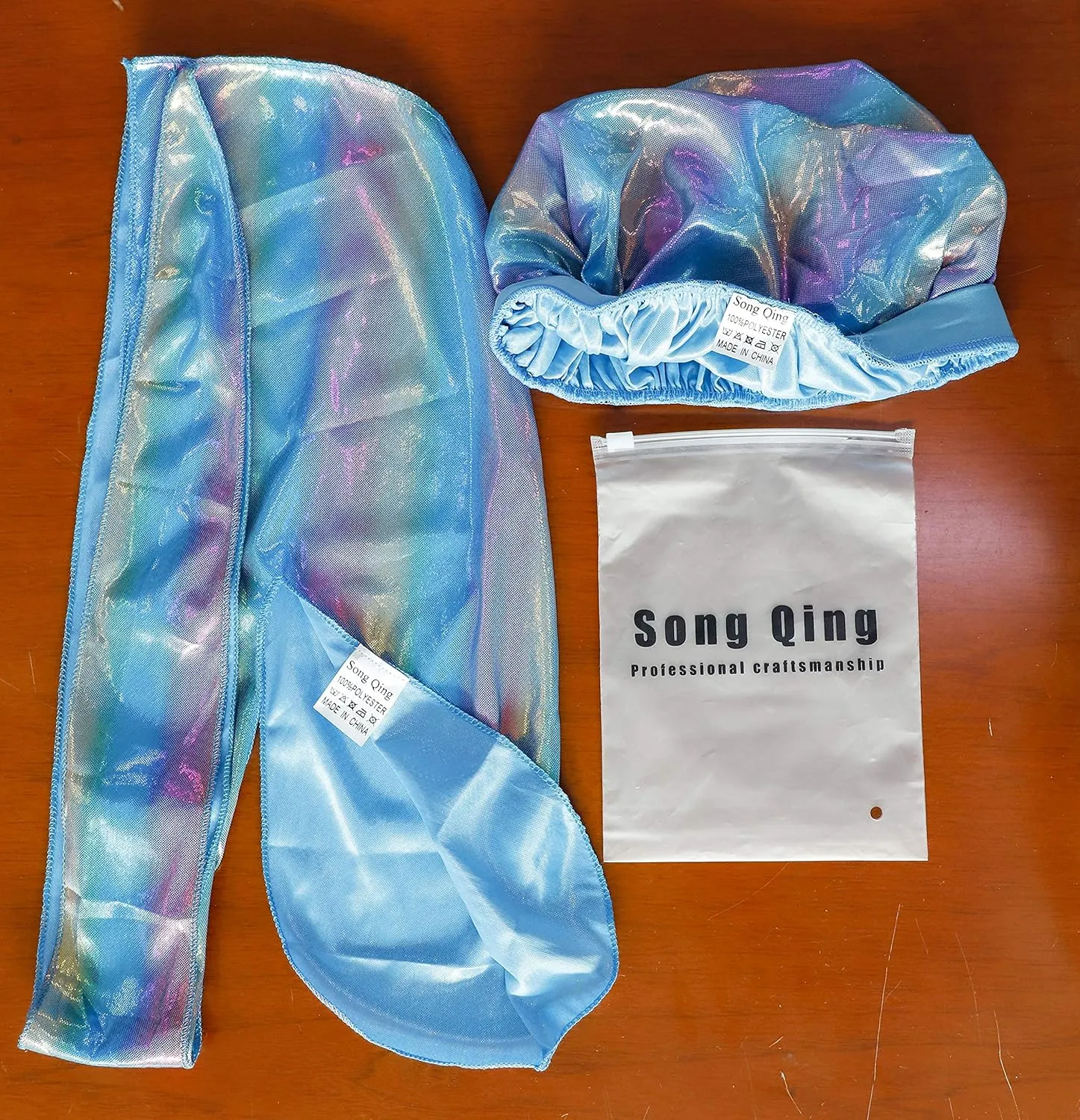 Durags and Bonnets 2pcs/Set for Men Women 360 Wave, Long Tail Silky Doo rag and Turban Sleep Cap