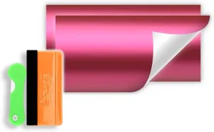 Free Tool Kit 2Pcs 5"x10" Compatible with Chevy Emblem Bowtie Satin Chrome Pink Vinyl Wrap Sticker Decal Film Sheet