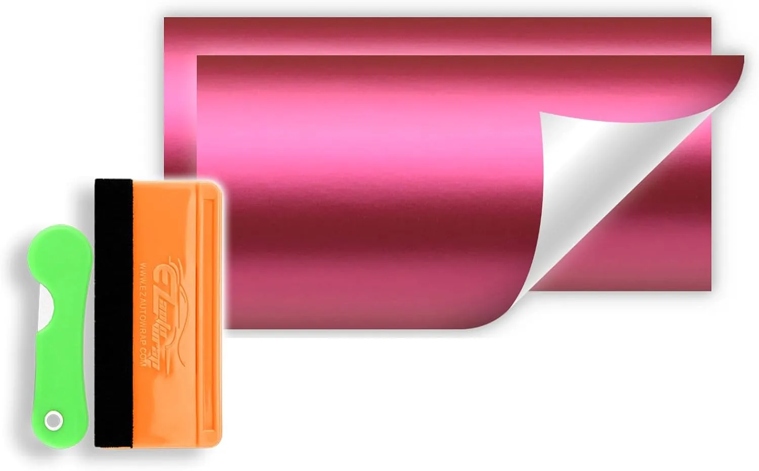 Free Tool Kit 2Pcs 5"x10" Compatible with Chevy Emblem Bowtie Satin Chrome Pink Vinyl Wrap Sticker Decal Film Sheet