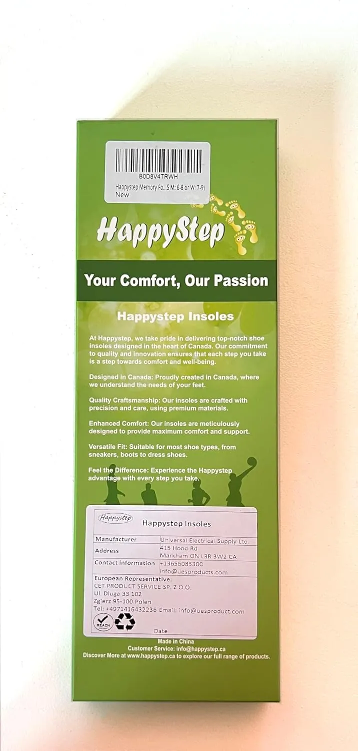 Happystep Memory Foam Insoles with Arch Support, Cushioning, and Shock Absorption - Relieve Plantar Fasciitis and Foot Pain, Comfort Everyday Shoe Insoles for Men & Women