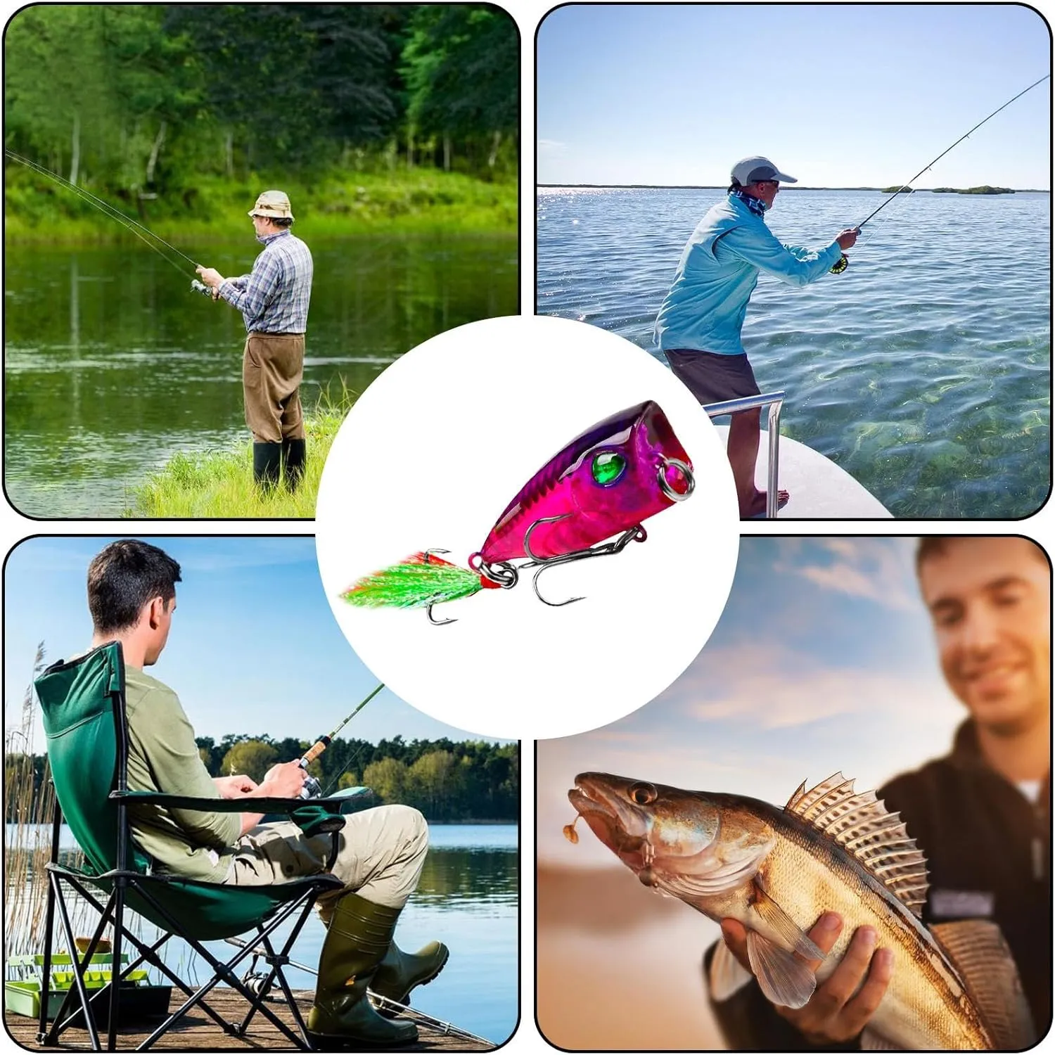 Hard Swimbaits - Hard Fishing Lures, Bass Fishing Lure, Hard Fishing Bait with Feather | Top Water Fishing Lures, Bass Fishing Lures for Freshwater Saltwater, Realistic Hard Bait Lure with Feather