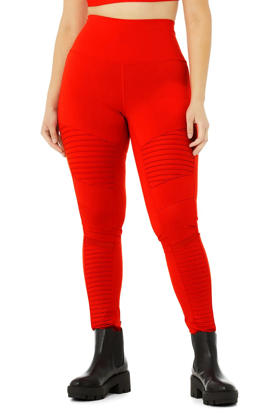 High-Waist Moto Legging - Cherry