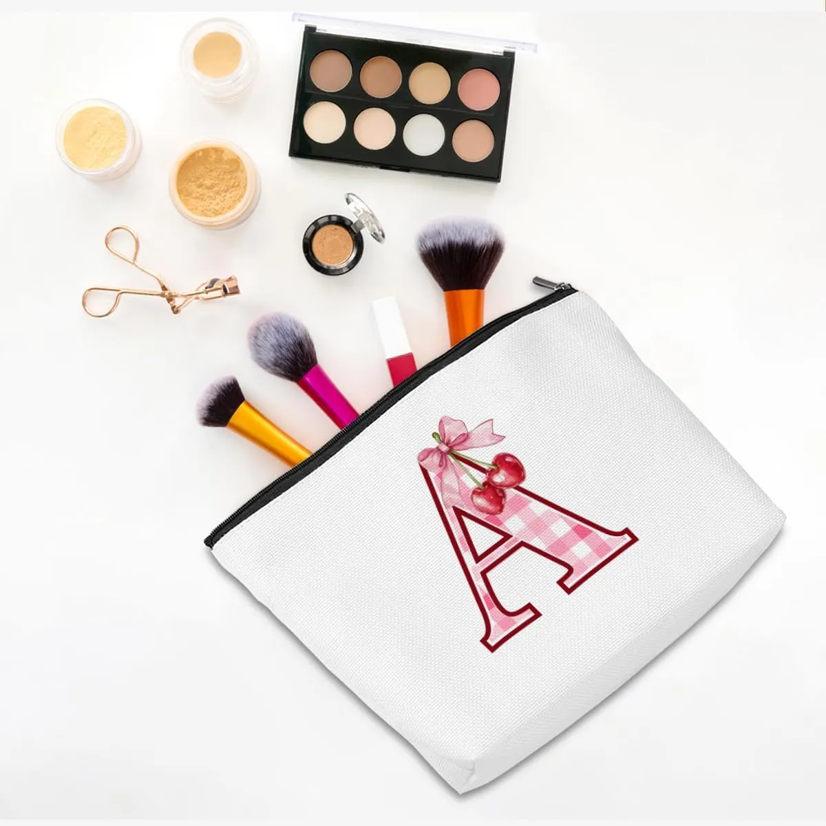 Initial Makeup Bag Monogram Cosmetic Bag Monogrammed Gifts for Women Girls Friends Coworker Teacher Personalized Travel Toiletry Bag Christmas Bridal Shower Wedding Bridesmaid Gifts, Cherry A