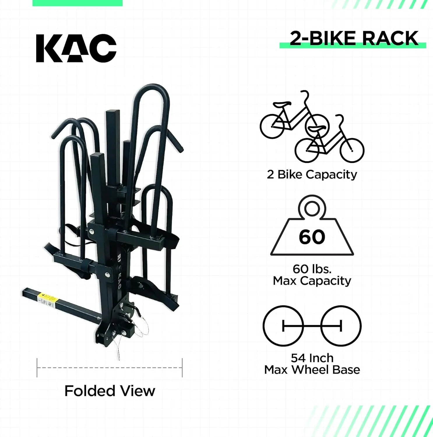 KAC E2 1.25" & 2" Hitch Mounted Rack 2-Bike Platform Style Carrier for Standard and Fat Tire Bicycles - 2 Bikes X 30 lbs (60 lbs Total) Heavy Weight Capacity - Hitch Adapter Included