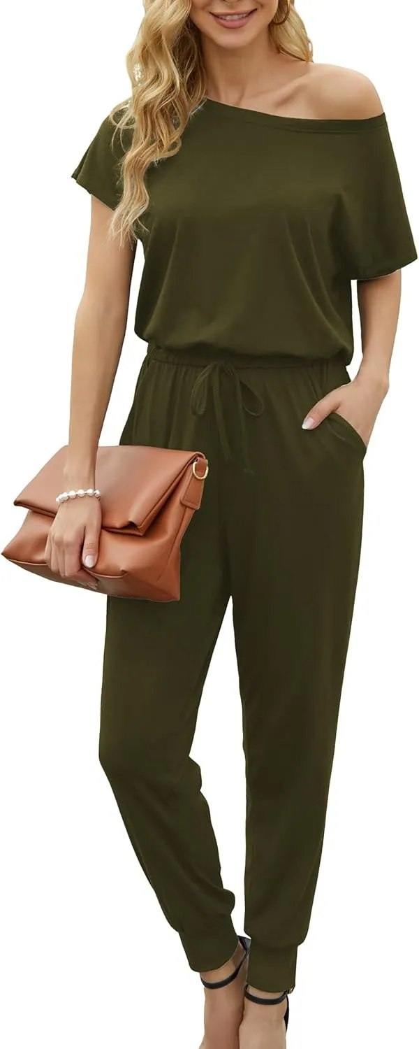 KAY SINN Summer Jumpsuit Rompers Off Shoulder for Women with Pockets Casual Elastic Waist