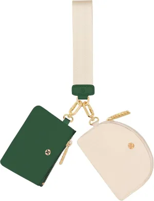 Keychain Wallet, Detachable Dual Pouch Wristlet Wallets for Women Men, Portable Mini Zip Around Small Wallet Coin Purse