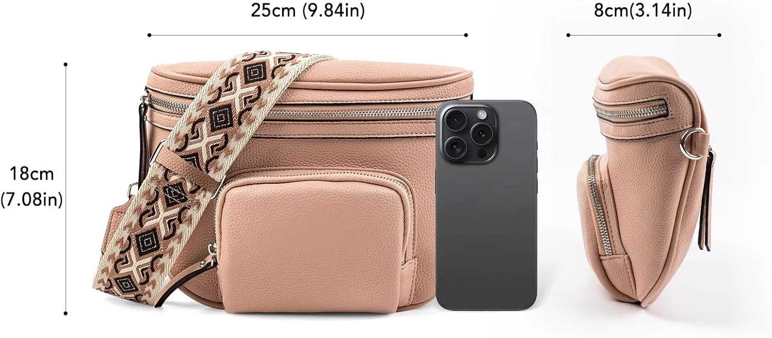 letech  Crossbody Bags for Women Vegan Leather Purses Small Shoulder Handbags with Wide Strap,Waist Bag Travel Belt Bags for Women Men (Naked)