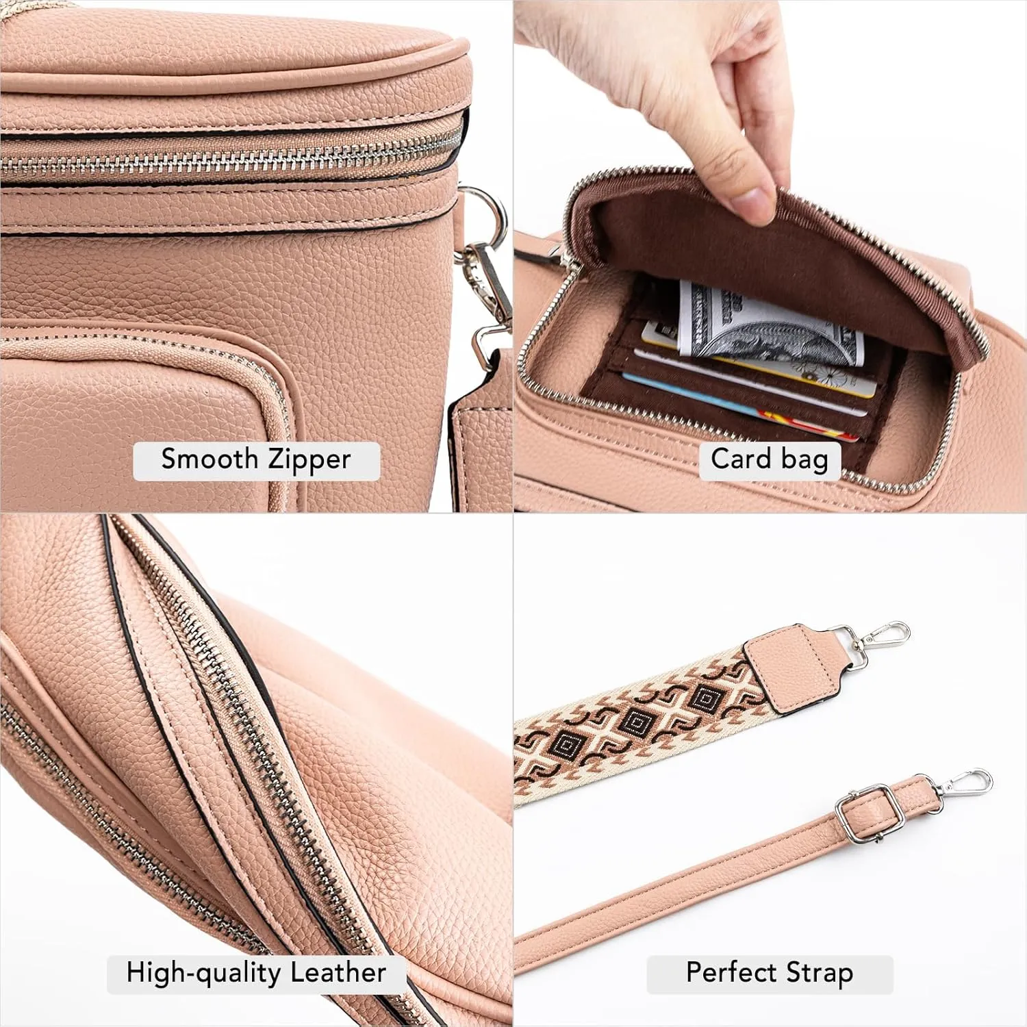 letech  Crossbody Bags for Women Vegan Leather Purses Small Shoulder Handbags with Wide Strap,Waist Bag Travel Belt Bags for Women Men (Naked)
