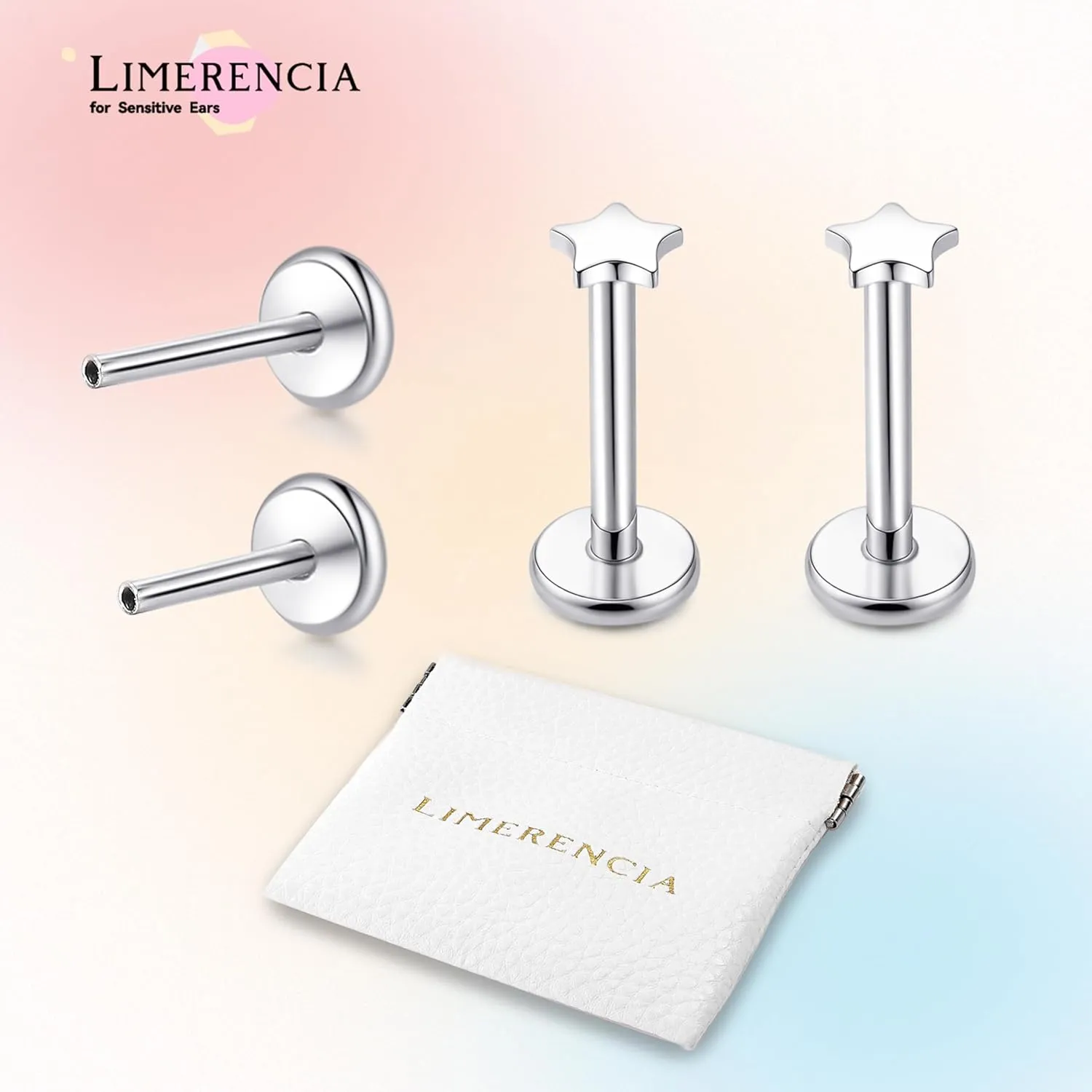limerencia Titanium Threadless Flat Back Earrings Stud, 20G Press Fit Titanium Push Pop in Cartilage Tragus Labret Lip Medusa Conch Body Piercing Jewelry Hypoallergenic for Women Men