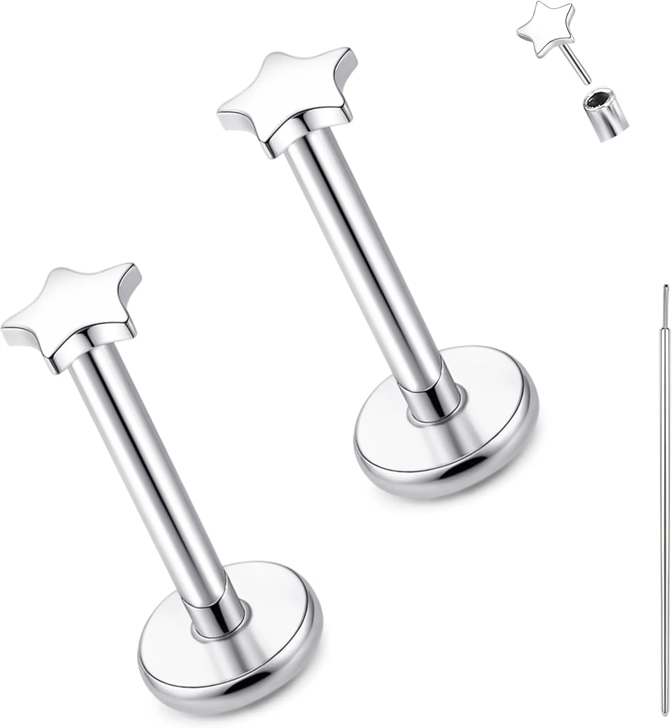 limerencia Titanium Threadless Flat Back Earrings Stud, 20G Press Fit Titanium Push Pop in Cartilage Tragus Labret Lip Medusa Conch Body Piercing Jewelry Hypoallergenic for Women Men