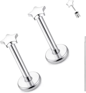 limerencia Titanium Threadless Flat Back Earrings Stud, 20G Press Fit Titanium Push Pop in Cartilage Tragus Labret Lip Medusa Conch Body Piercing Jewelry Hypoallergenic for Women Men