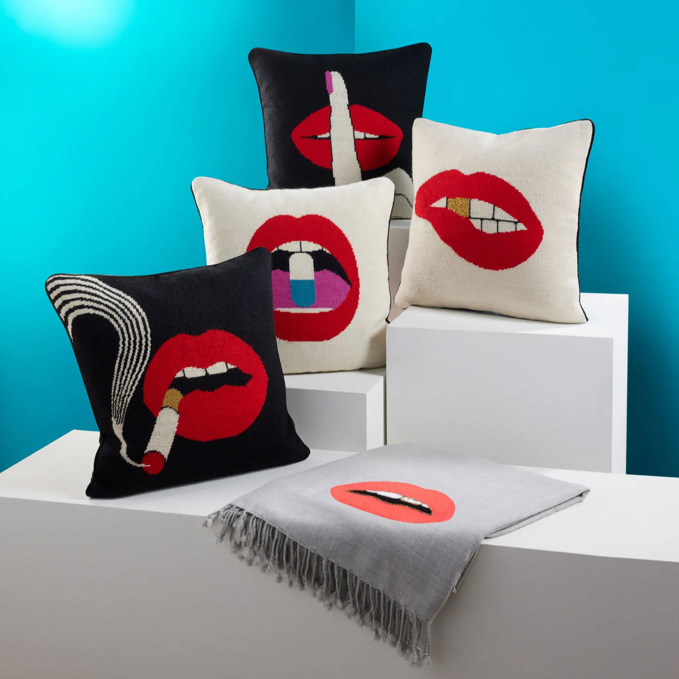 Lips Bitten Needlepoint Throw Cushion