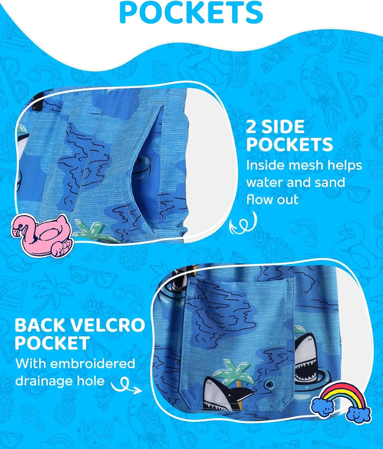 maamgic Boys Swim Trunks with Compression Liner 4-Way Stretch Quick Dry Bathing Suit Toddler Beach Shorts