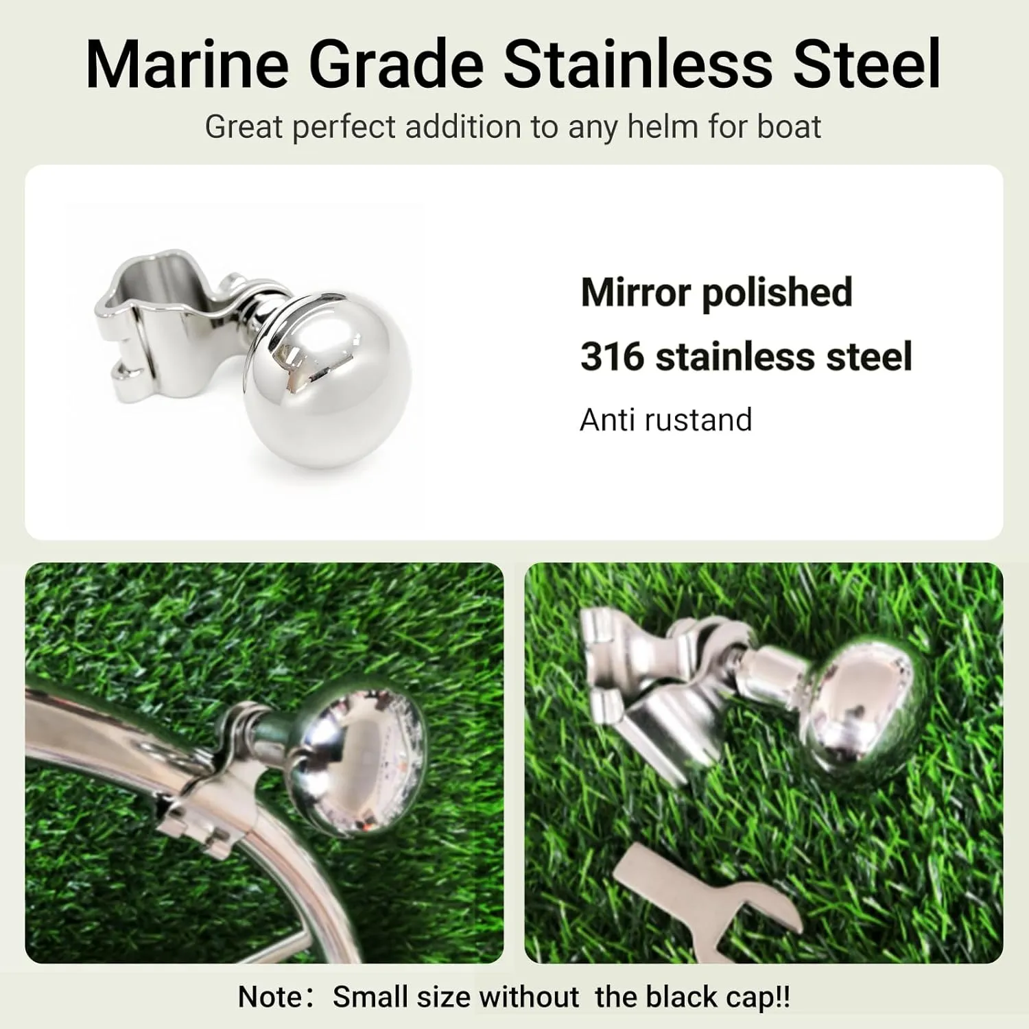 Marine Boat Steering Wheel Maneuvering Turning Control Knob, 316 Marine Grade Stainless Steel, Fits Steering wheels Rim Dia. L:1-3/4",M: 1-5/8", S: 1-1/2" (Small)
