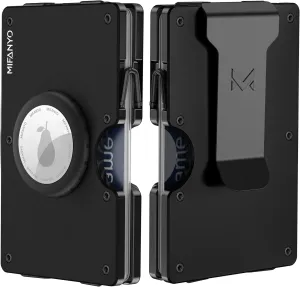 Minimalist Men AirTag Aluminum Wallet, Slim Metal Credit Card Holder with Removable Money Clip, Mens Air Tag Card case, Front Pocket RFID Blocking Wallets, Matte Black (AirTag Not Included)