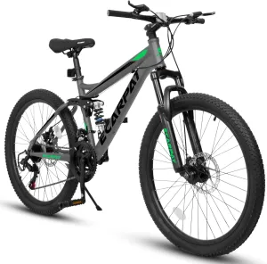 Mountain Bike 24 26 27.5 Inch Dual/Front Suspension Mens Womens Mountain Bike, 21 Speeds Dual Disc Brake, Carbon Steel Mountain Bike, Trail Beach Snow Commuter City Bikes, Birthday Gift Choice