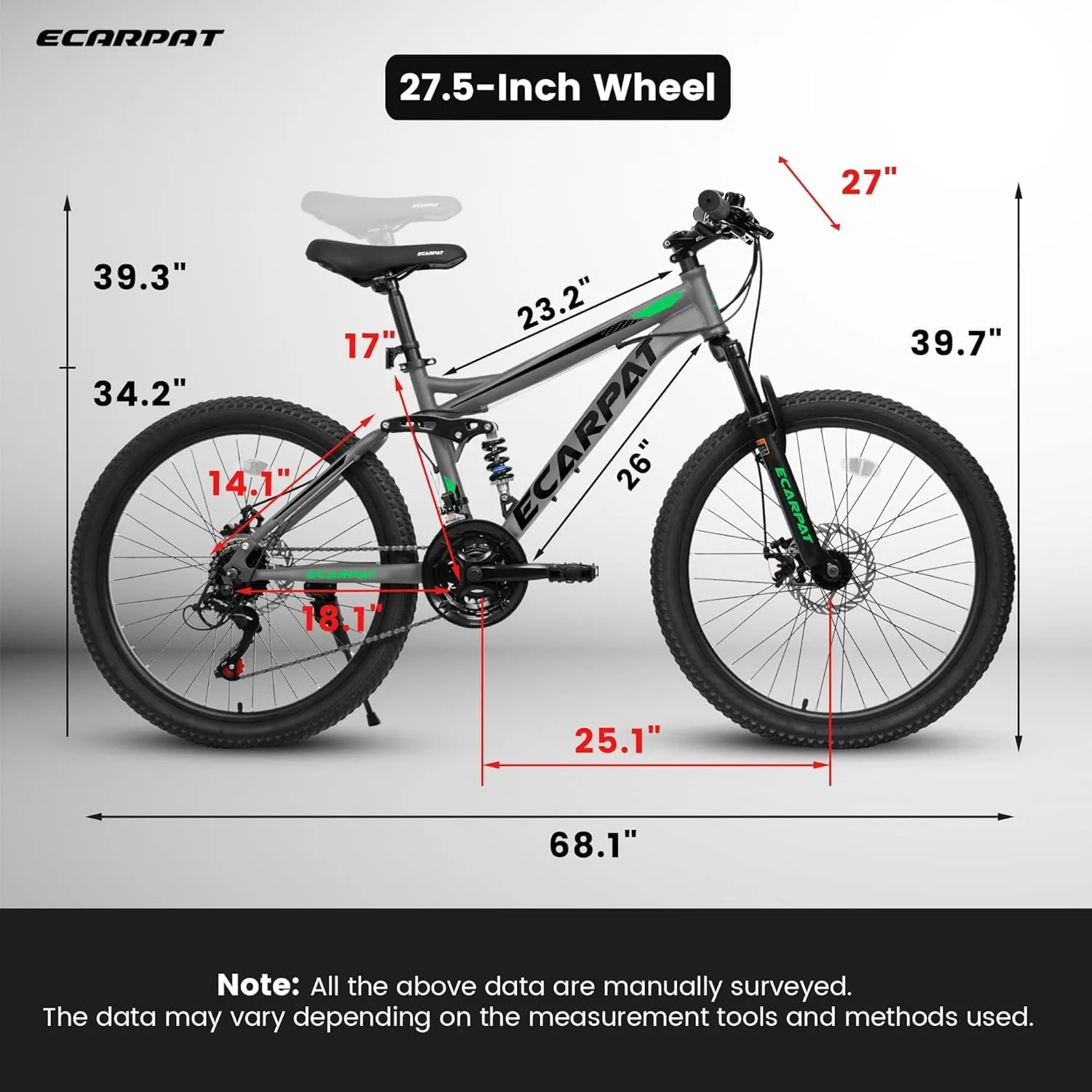 Mountain Bike 24 26 27.5 Inch Dual/Front Suspension Mens Womens Mountain Bike, 21 Speeds Dual Disc Brake, Carbon Steel Mountain Bike, Trail Beach Snow Commuter City Bikes, Birthday Gift Choice