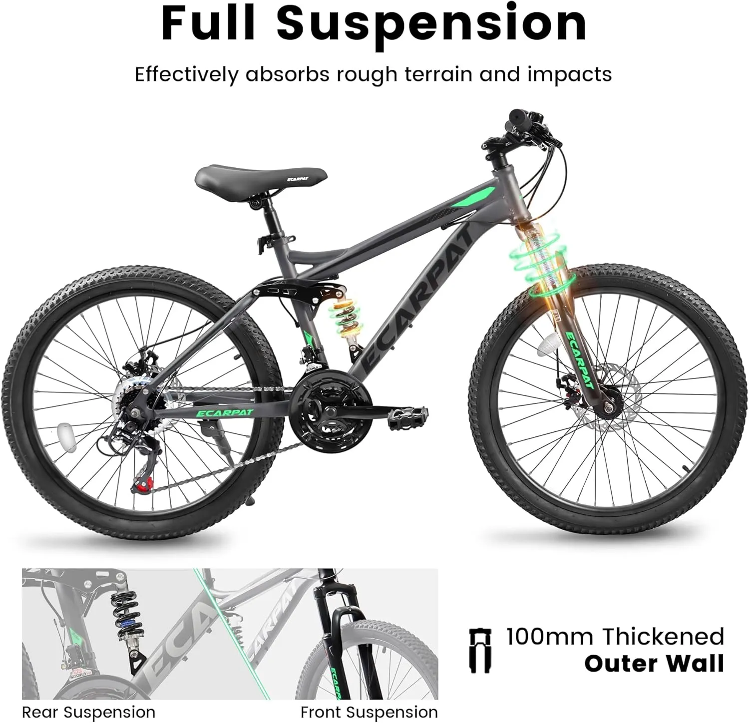 Mountain Bike 24 26 27.5 Inch Dual/Front Suspension Mens Womens Mountain Bike, 21 Speeds Dual Disc Brake, Carbon Steel Mountain Bike, Trail Beach Snow Commuter City Bikes, Birthday Gift Choice