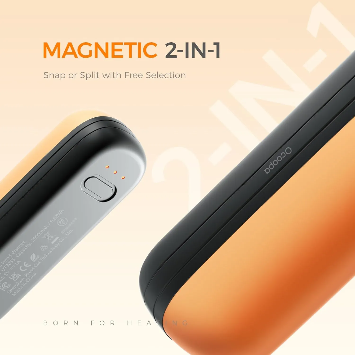 OCOOPA 2 in 1 Magnetic Rechargeable Hand Warmers, UT2s Mini Electric Handwarmers 2 Pack, Split USB-C, Reusable Portable Pocket Heater, Raynauds, Golf, Christmas, Tech Gifts for Women Men