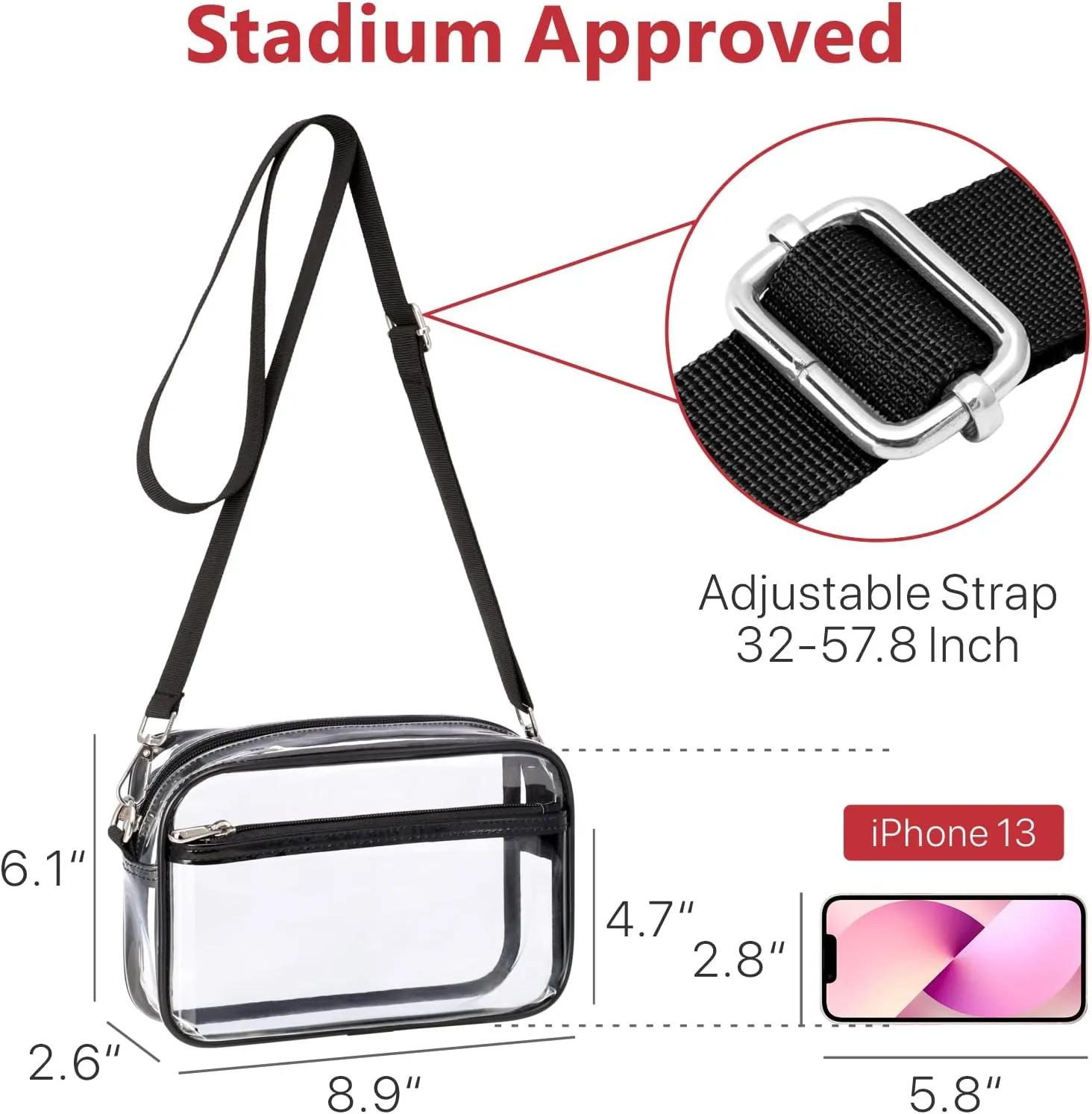 PACKISM Clear Bag for Stadium Events - Clear Purses for Women Stadium Crossbody Concert Bag for Game Day, Sports, Festival