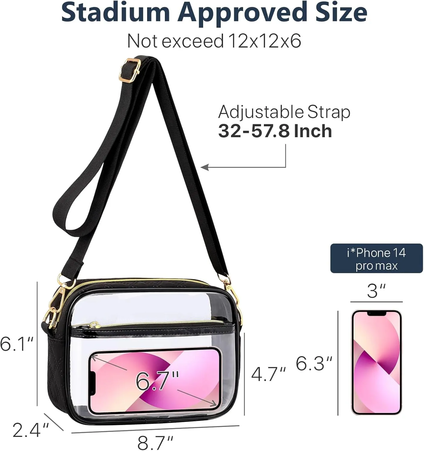 PACKISM Clear Bag for Stadium Events - Clear Purses for Women Stadium Crossbody Concert Bag for Game Day, Sports, Festival