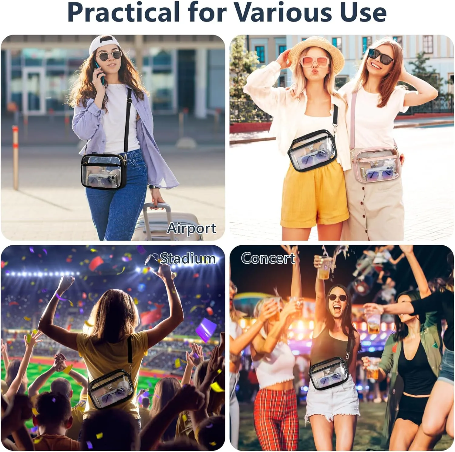 PACKISM Clear Bag for Stadium Events - Clear Purses for Women Stadium Crossbody Concert Bag for Game Day, Sports, Festival