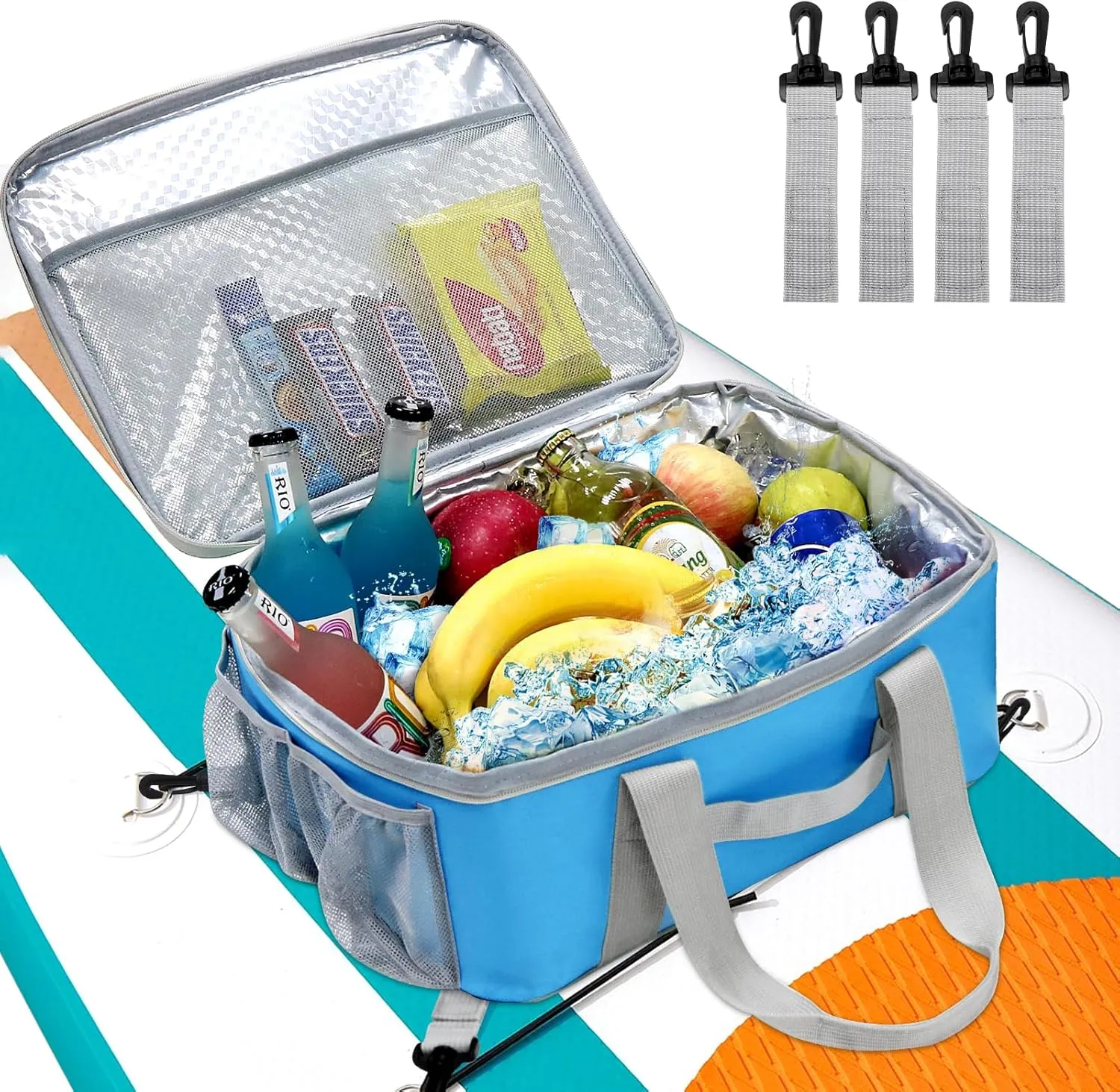 Paddle Board Cooler Bag, Waterproof Portable Deck Bag with Top Mesh Pocket,Kayak Cooler Bag with Side Pouches for Water Bottles,Inflatable Paddle Board Accessories Coolers for Sup, Kayak