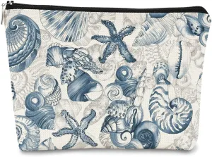 Retro Watercolor Seahorse Seashell Graffiti Makeup Bag, Beach Pouch for Sunscreen, Girls Beach Cosmetic Bag Idea for Women, Girls, Sister, Birthday Party, Pool, Summer Party