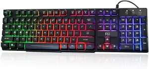 Rii RK100  Multiple Color Rainbow LED Backlit Large Size USB Wired Mechanical Feeling Multimedia PC Gaming Keyboard,Office Keyboard for Working or Primer Gaming,Office Device