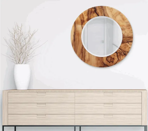 Round Beveled Mirror Reverse Printed Tempered Glass Art Mirror