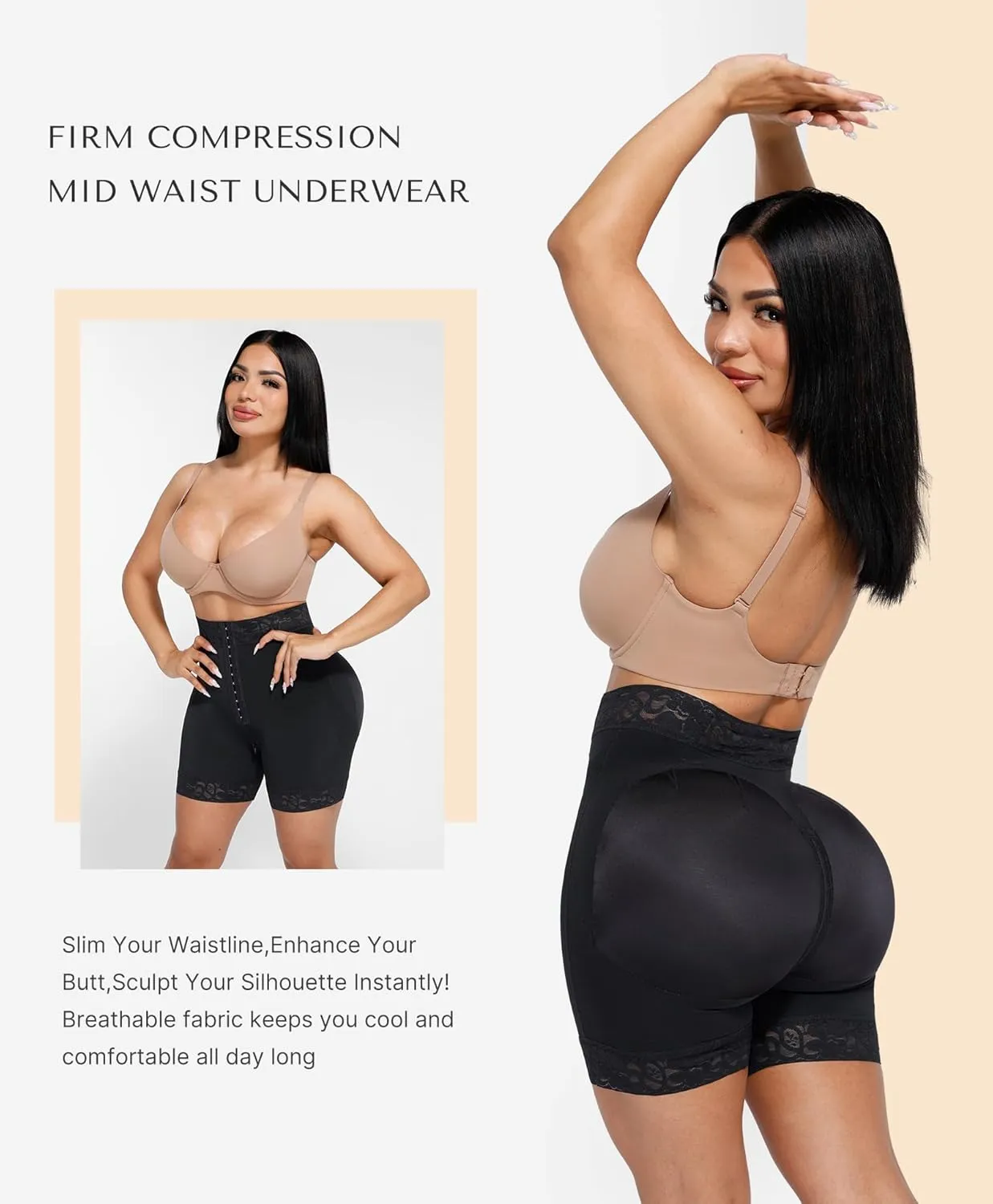 SHAPELLX Butt Lifter Shapewear Tummy Control Shorts For Women Waist Cincher With Hook Zipper Closure Body Shaper Wear