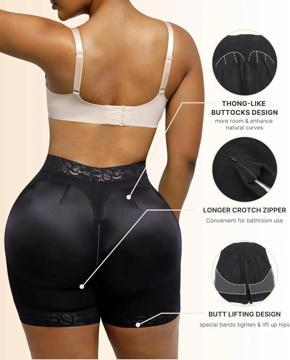 SHAPELLX Butt Lifter Shapewear Tummy Control Shorts For Women Waist Cincher With Hook Zipper Closure Body Shaper Wear