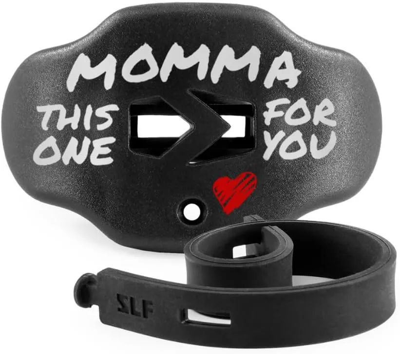 SLEEFS Football Mouth Guard - Youth Mouthguard with Strap - Lip/Teeth Protector Mouthpiece - No Boil - for Youth/Adults, Maximum Air Flow, for All Sports - Momma This One for You in Black