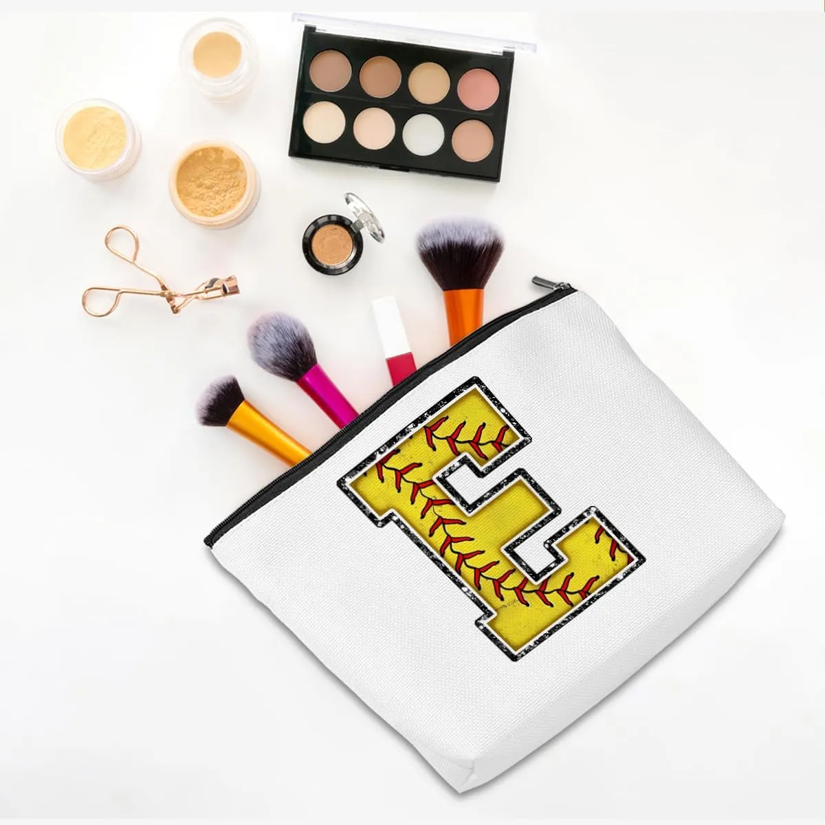 Softball Gifts Initial Makeup Bag Monogrammed Cosmetic Bag Letter E Zipper Pouch Softball Accessories for Girls Women Softball Player Coach Niece Softball Stuff Graduation Birthday Gifts