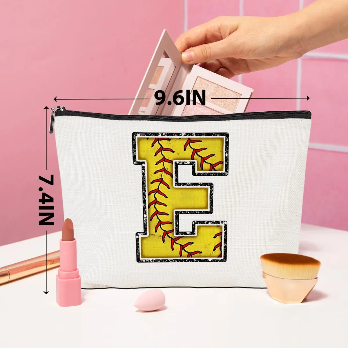 Softball Gifts Initial Makeup Bag Monogrammed Cosmetic Bag Letter E Zipper Pouch Softball Accessories for Girls Women Softball Player Coach Niece Softball Stuff Graduation Birthday Gifts