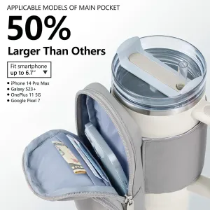 SUITMAT Water Bottle Pouch for Stanley Quencher Series Tumbler, Large Pouch Bag for Stanley Cup Accessories, Cup Backpack with Multiple Pockets for Phone, Cards, Keys (Bag Only)