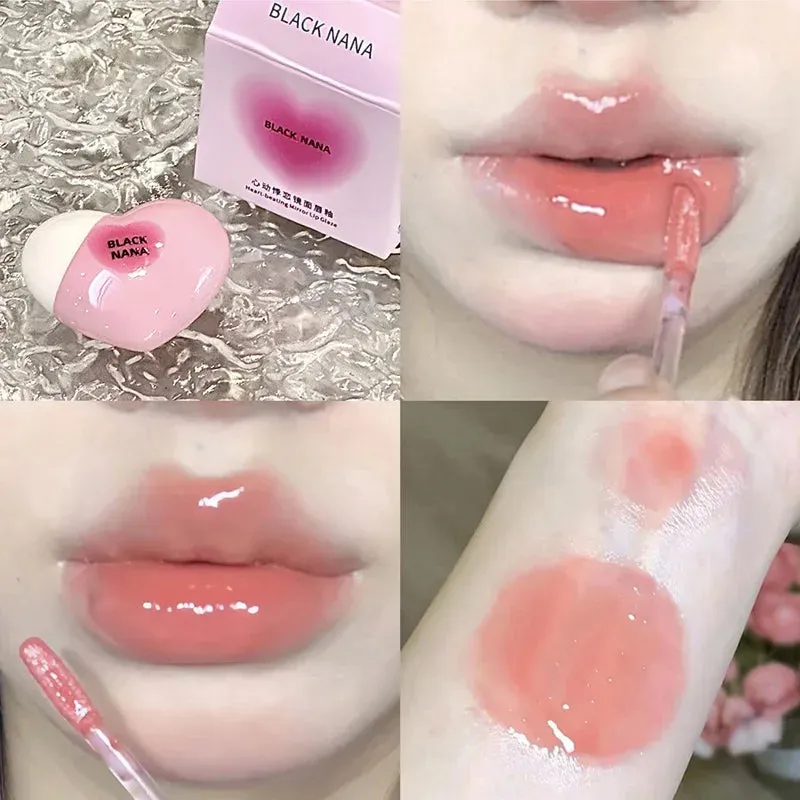 Toleet Christmas Thanksgiving gifts Winter Makeup Ideas Heart Shaped Mirror Water Gloss Glass Lip Glaze Clear Jelly Lip Gloss Moisturizing Lipstick Makeup