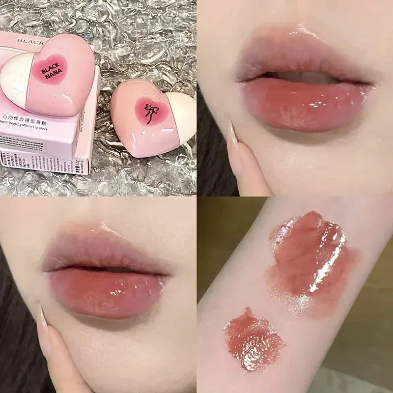 Toleet Christmas Thanksgiving gifts Winter Makeup Ideas Heart Shaped Mirror Water Gloss Glass Lip Glaze Clear Jelly Lip Gloss Moisturizing Lipstick Makeup