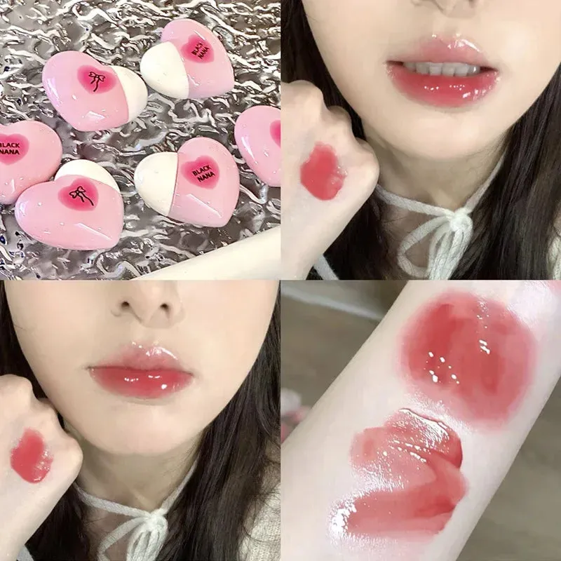 Toleet Christmas Thanksgiving gifts Winter Makeup Ideas Heart Shaped Mirror Water Gloss Glass Lip Glaze Clear Jelly Lip Gloss Moisturizing Lipstick Makeup