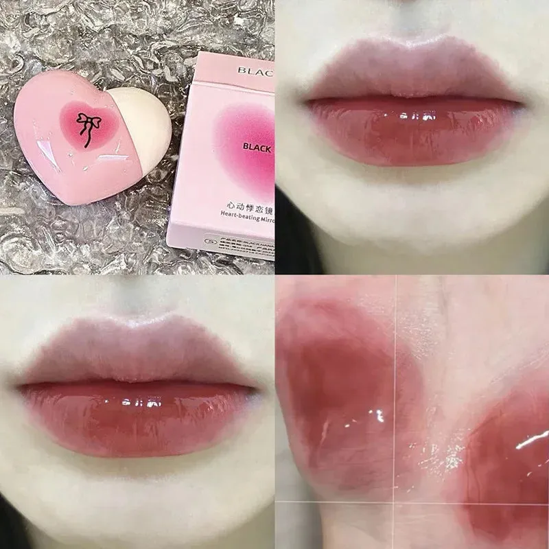 Toleet Christmas Thanksgiving gifts Winter Makeup Ideas Heart Shaped Mirror Water Gloss Glass Lip Glaze Clear Jelly Lip Gloss Moisturizing Lipstick Makeup